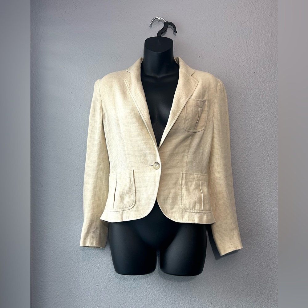 Ralph Lauren Linen Blazer Jacket Sz 2 Cream Beige Business Casual Career Office